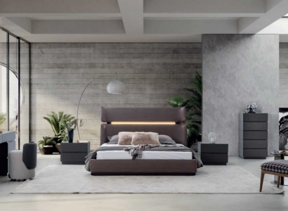 Modern bedroom set 6-piece bed 2x nightstands dresser with mirror